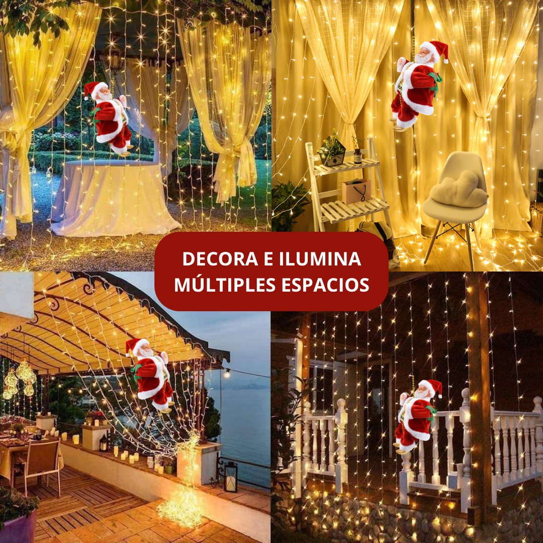 COMBO NAVIDEÑO "Cortina luz LED + Papá Noel ESCALADOR"