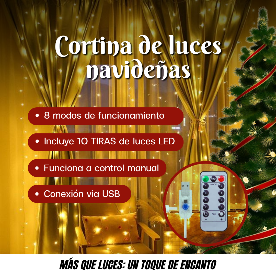 COMBO NAVIDEÑO "Cortina luz LED + Papá Noel ESCALADOR"