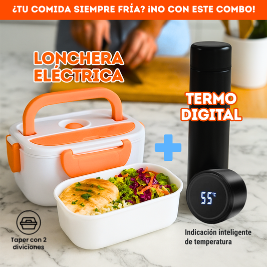 Combo: Lonchera eléctrica portátil + termo digital